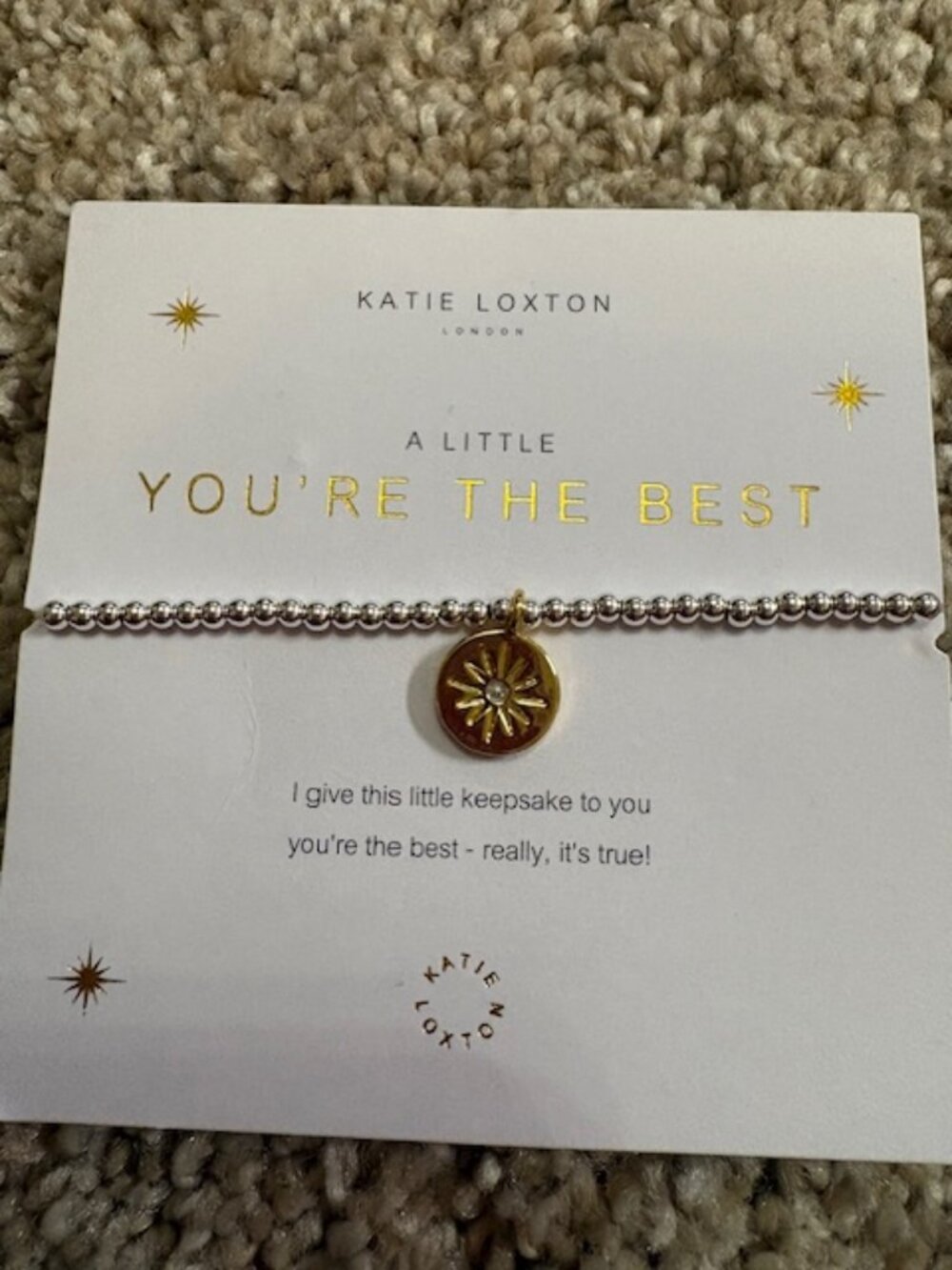 New Katie Loxton Stretch Beaded Charm Bracelet A Little "You're The Best".